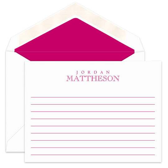 Full Name Flat Note Cards with Writing Lines - Raised Ink